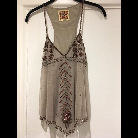 Free People Tops - 🎊HP🎊Free People sheer chiffon beaded top